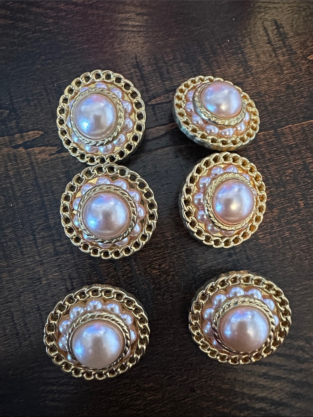 Vintage Gold-Tone pink Pearl Cluster Buttons - Set of six